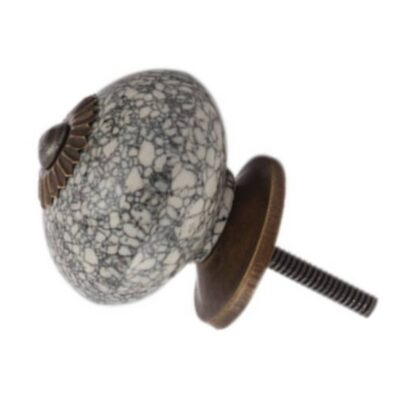 Pomello in ceramica bianco e grigio effetto crackle con accessori con finitura anticata/bronzata CRACK-144
