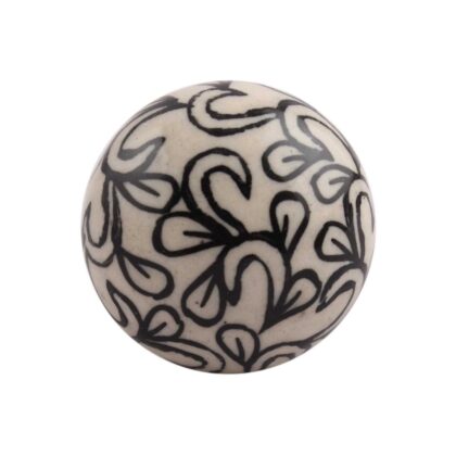 Pomello rotondo in ceramica avorio decorato con fiori e foglie nere CK-1412