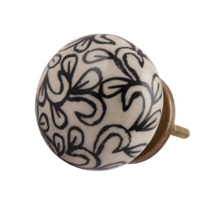 Pomello in ceramica avorio con grandi motivi floreali neri CK-1412