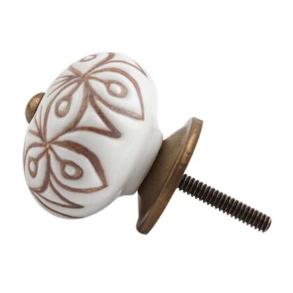 Pomello in ceramica bianco con motivo floreale marrone CK-1357