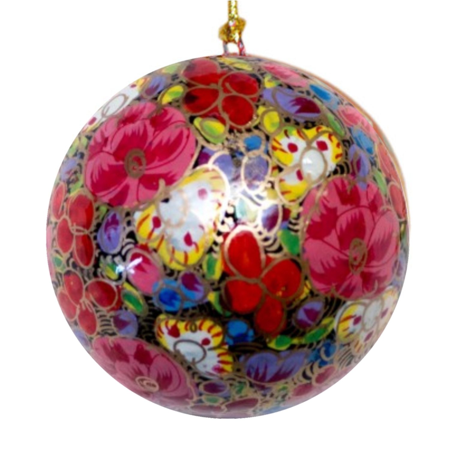 Pallina di Natale in cartapesta di riso dipinta a mano con decorazione floreale multicolore