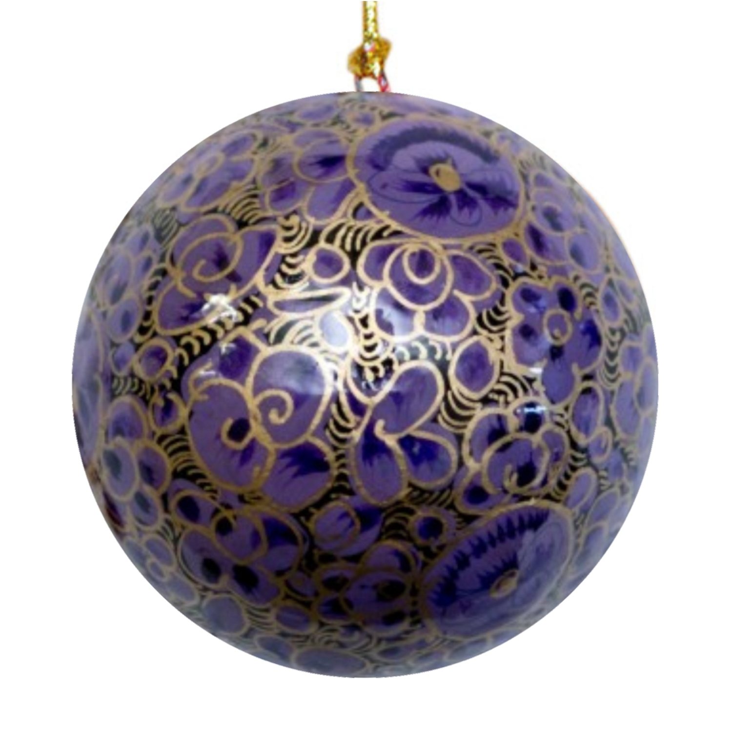 Pallina di Natale in cartapesta di riso dipinta a mano con decorazione floreale viola
