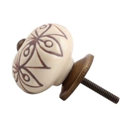 Pomello in ceramica beige con decoro geometrico marrone CK-1471
