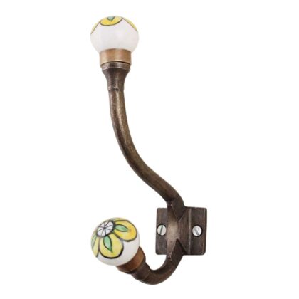 Gancio da parete WWH-268 con pomelli floreali gialli e verdi in ceramica dipinta a mano