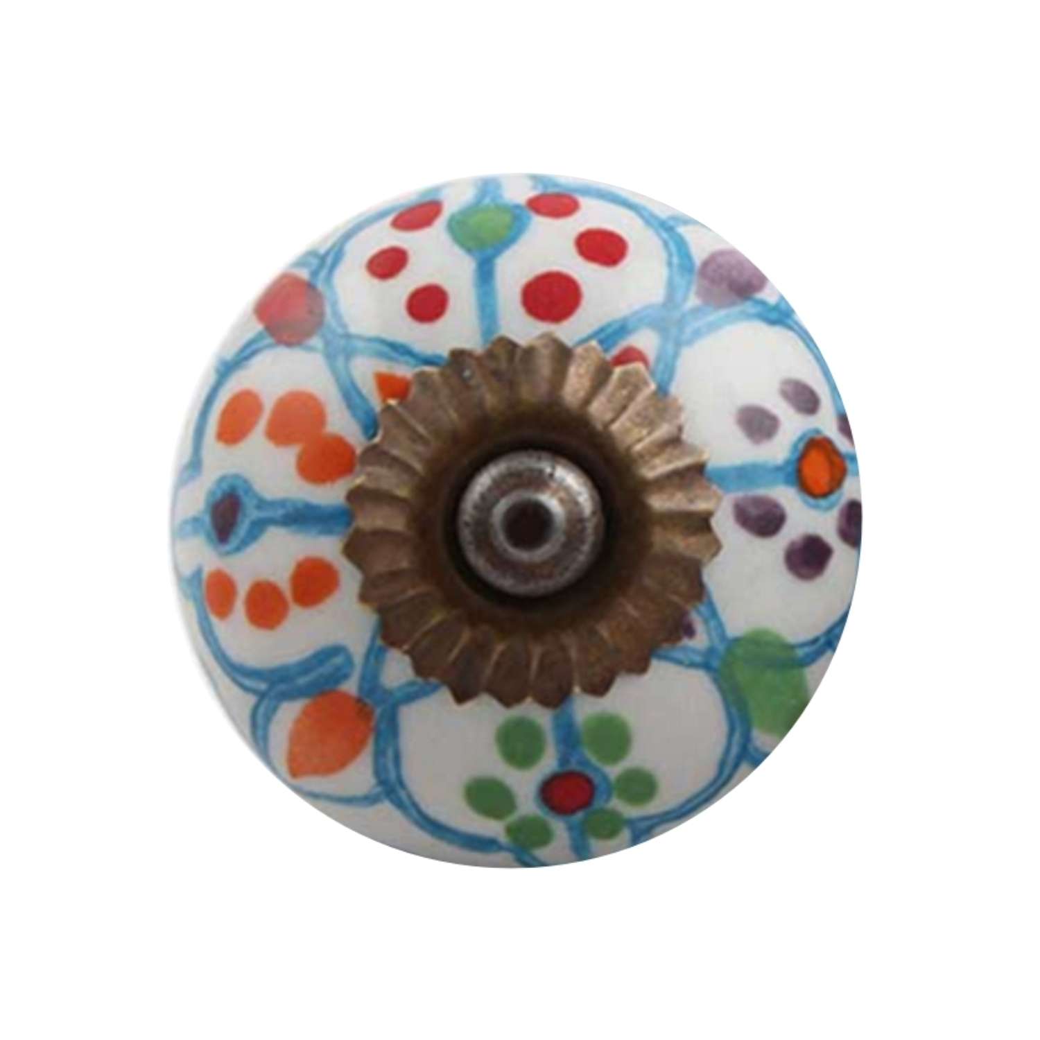 Pomello in ceramica bianco con fiori multicolore e accessori in metallo CK-732