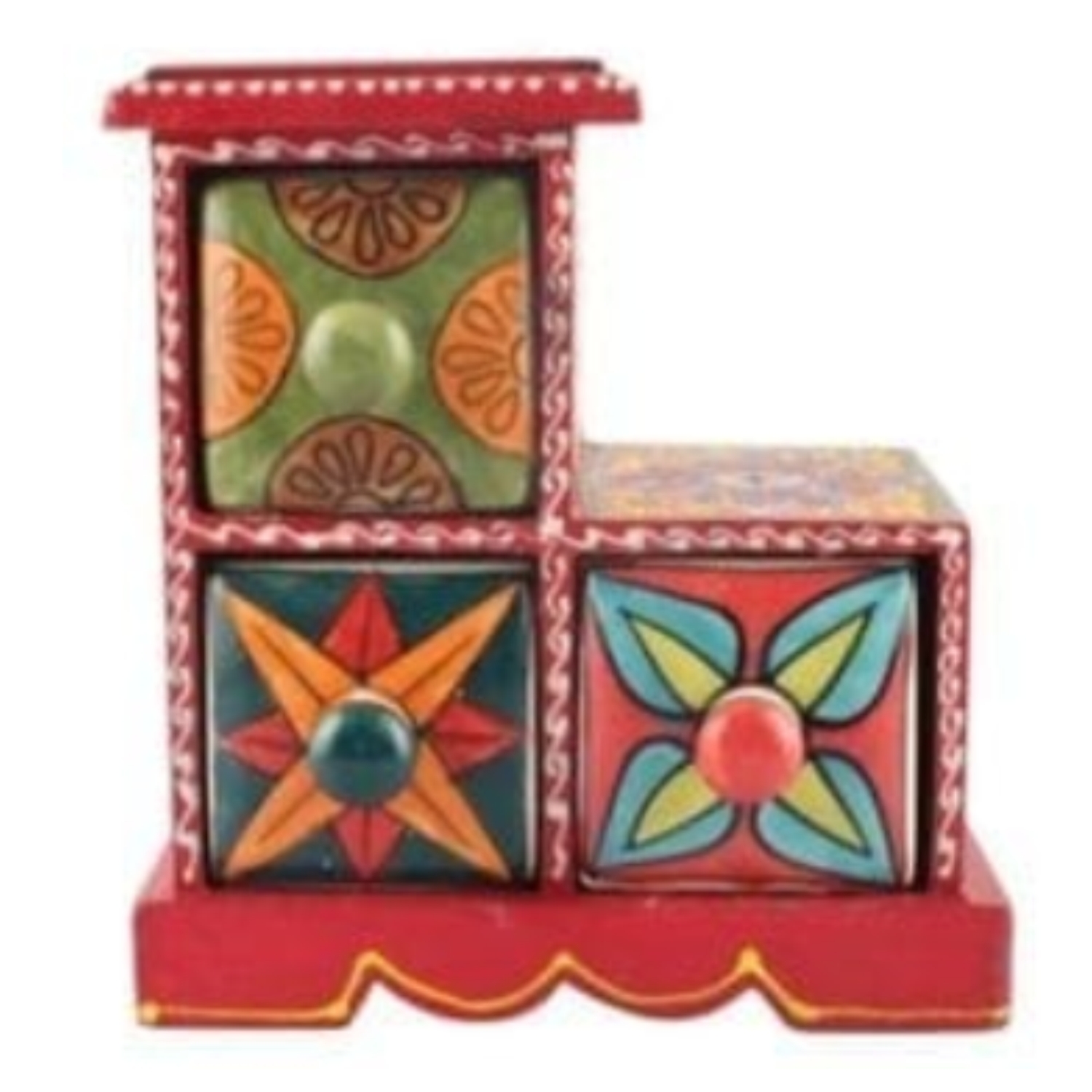 Mobiletto portaspezie PS-968 con cassetti geometrici e floreali in ceramica