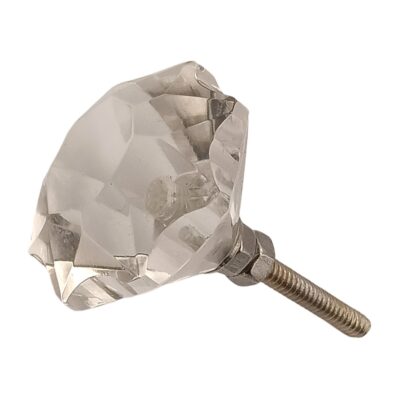 Pomello GSDK-33 in vetro trasparente sfaccettato con accessori in metallo argentato