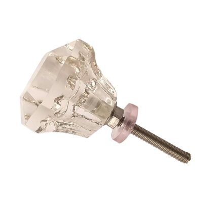 Pomello GDSK-30 in vetro trasparente sfaccettato con accessori in metallo argentato