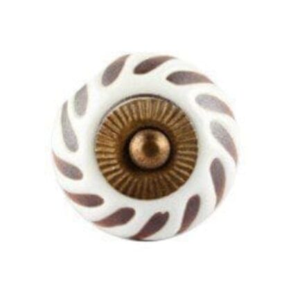 Pomello rotondo in ceramica bianca con motivo a foglie marroni CK-1573