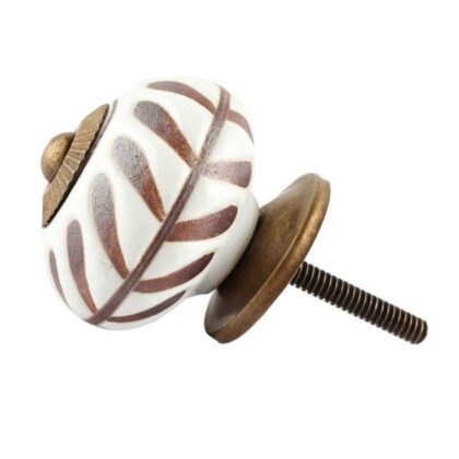 Pomello in ceramica bianco con foglie marroni CK-1573