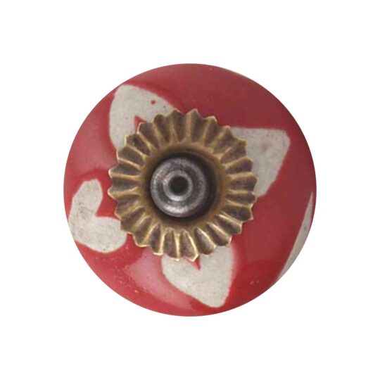 Pomello in ceramica rosso con motivo decorativo bianco e accessori in metallo CK-489