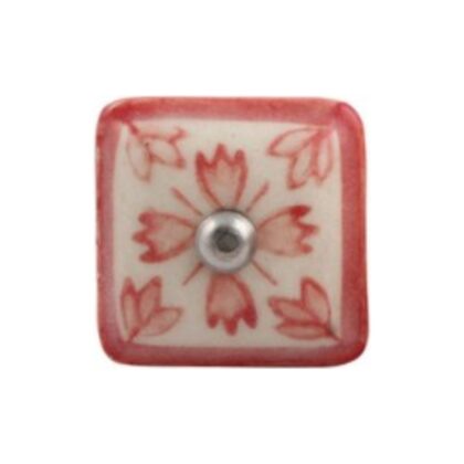 Pomello CK-842 in ceramica con decoro rosso e accessori in metallo argentato