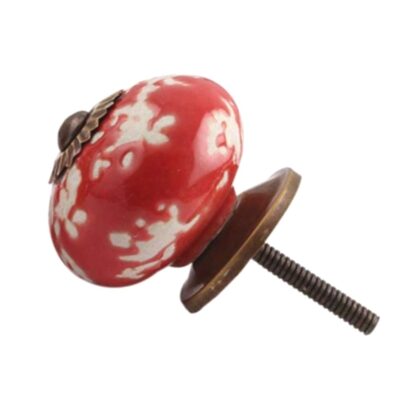 Pomello in ceramica rosso con motivo bianco irregolare CK-1311