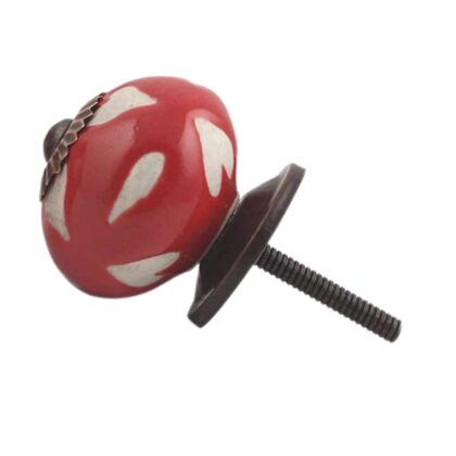 Pomello in ceramica rosso decorato con forme bianche e accessori in metallo CK-489