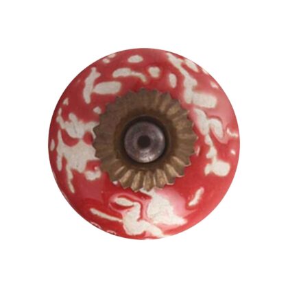 Pomello in ceramica rosso con decoro bianco e accessori in metallo CK-1311
