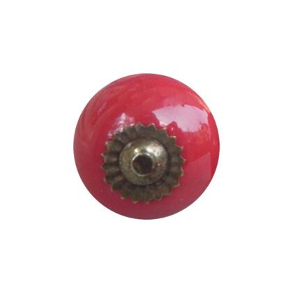 Pomello piccolo rosso SCRK-32 in ceramica tonda con base in metallo anticato