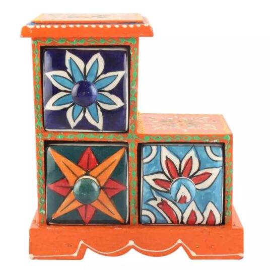 Portaspezie artigianale PS-999 con cassetti floreali in ceramica dipinta a mano