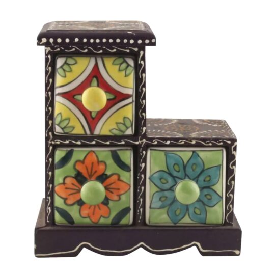 Portaspezie artigianale PS-1316 con 3 cassetti in ceramica dipinta a mano