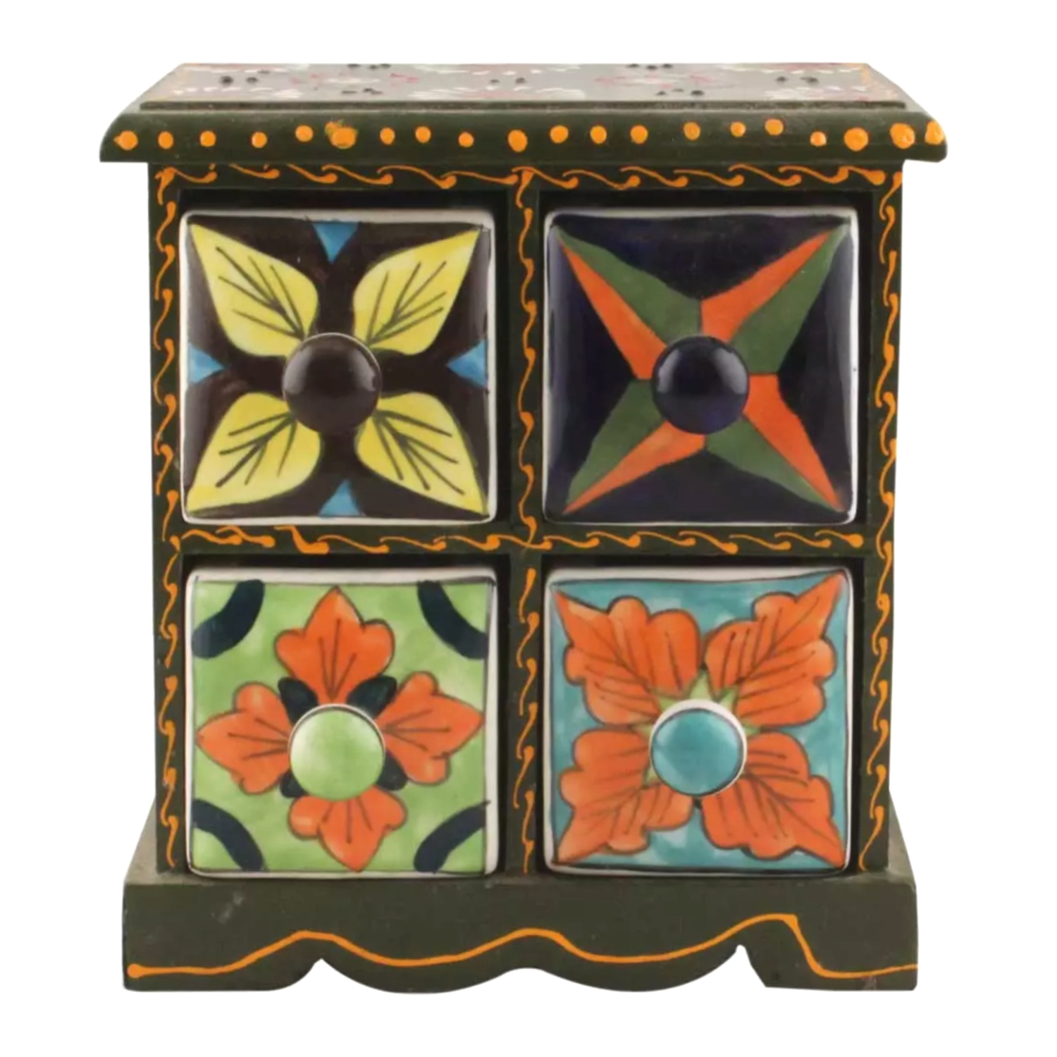 Portaspezie artigianale PS-1270 con cassetti floreali in ceramica decorata
