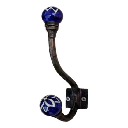 Gancio da parete WWH-122 blu e bianco con motivo floreale dipinto a mano
