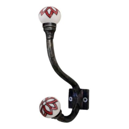 WWH-340 gancio appendiabiti bianco e bordeaux con motivo floreale in ceramica dipinta a mano