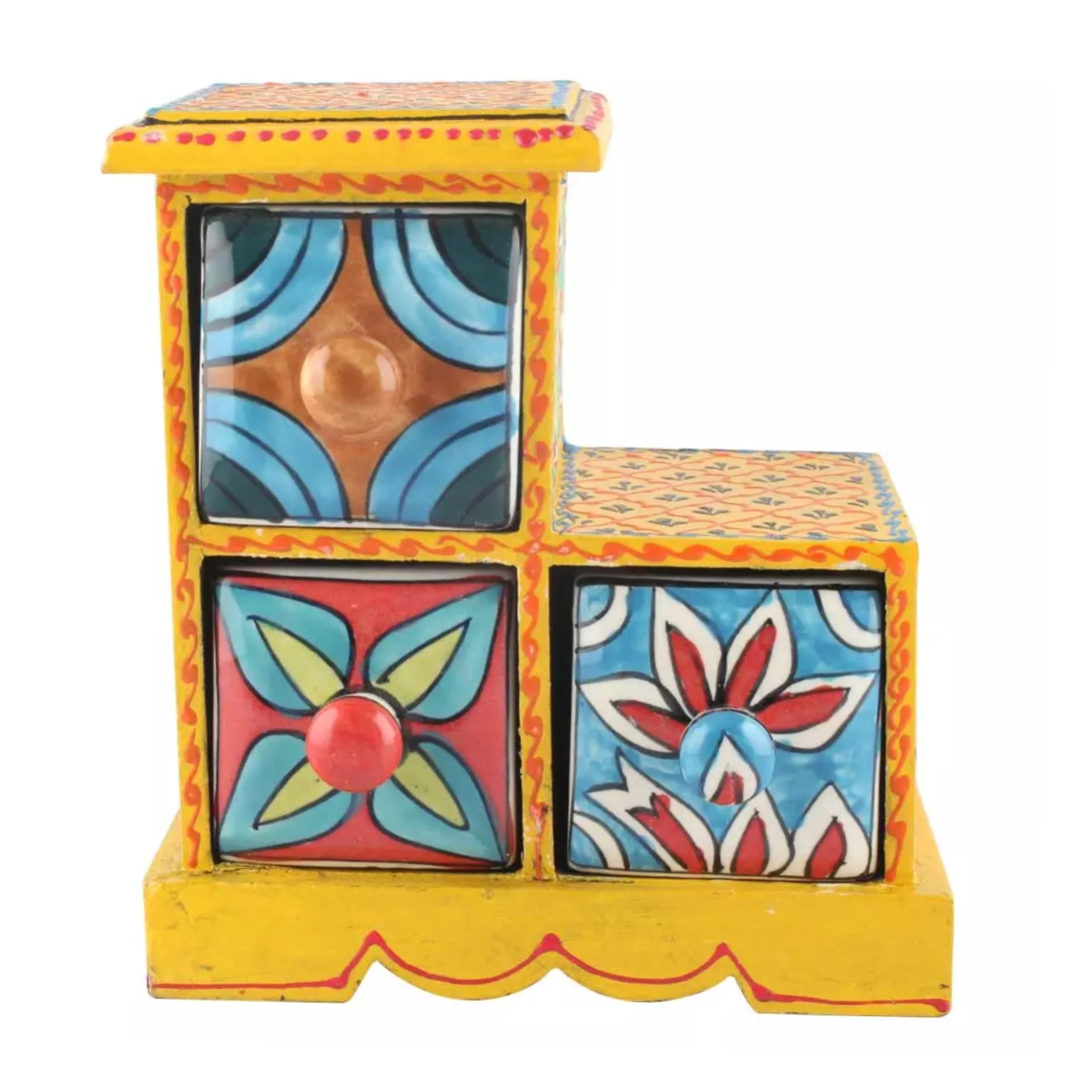 Mobiletto portaspezie giallo PS-983 con 3 cassetti in ceramica dipinta a mano
