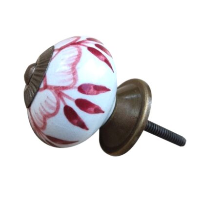 Pomello in ceramica bianco con decorazione floreale rossa