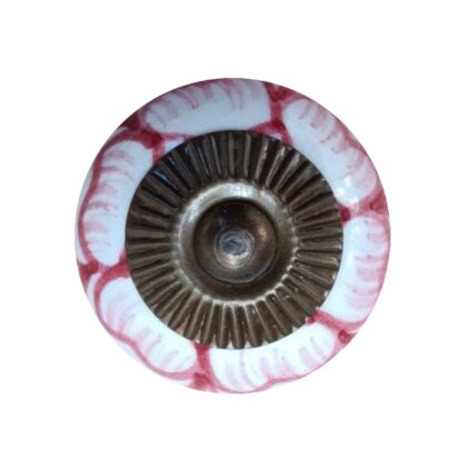 Pomello floreale in ceramica bianco e rosso visto frontalmente