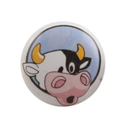 Pomello KID-14 SILVER in ceramica con mucca e accessori in metallo argentato