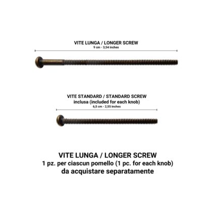 Vite lunga 9 cm per pomelli per mobili EXF-04, confrontata con vite standard da 6,5 cm
