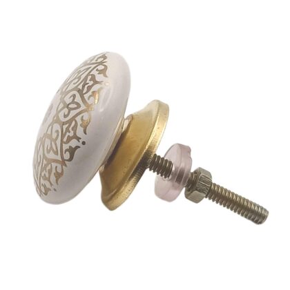 Pomello in ceramica bianco con decoro oro CK-1414, vista angolata