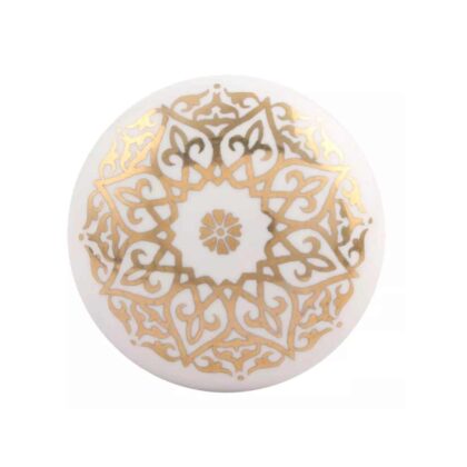 Pomello in ceramica bianco con decoro oro CK-1414, vista frontale