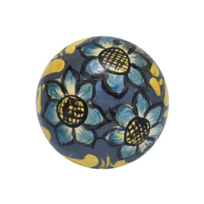 Pomello in legno blu con fiori azzurri e motivi gialli WRK-204, vista frontale