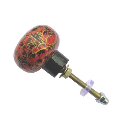 Pomello in legno rosso e nero con decoro floreale oro WRK-184, vista angolata
