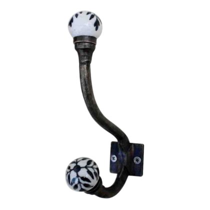 Gancio appendiabiti WWH-150 bianco e nero con pomelli in ceramica