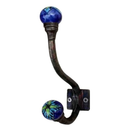 Gancio da parete WWH-124 blu e verde con motivo floreale dipinto a mano