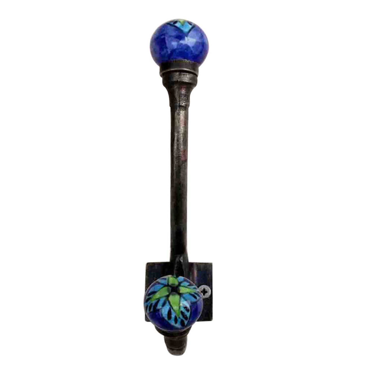 Gancio appendiabiti WWH-124 blu e verde con ceramica dipinta a mano e metallo anticato
