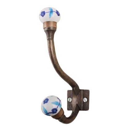 Gancio da parete WWH-261 bianco e blu con decorazione floreale in ceramica dipinta a mano