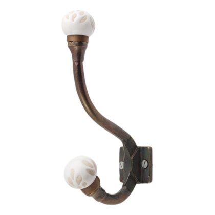 Gancio appendiabiti WWH-453 bianco e beige con bassorilievo in ceramica e metallo anticato