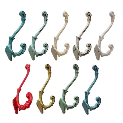 Nove ganci appendiabiti in ferro colorato, stile vintage, in diverse finiture