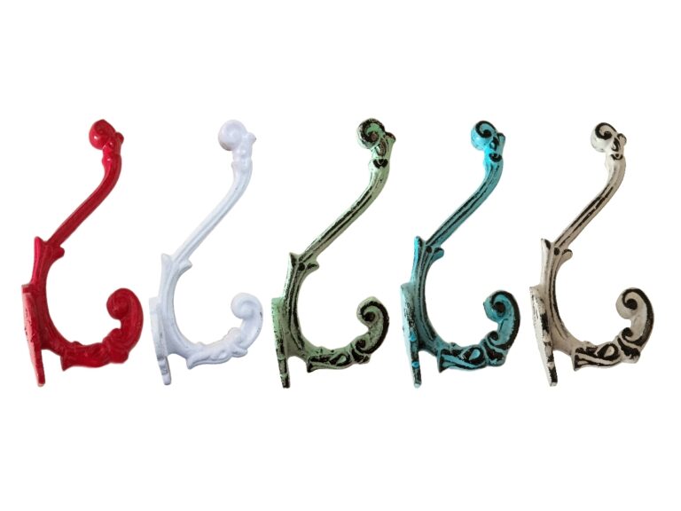 Ganci appendiabiti in ghisa con finiture anticate e colori tinta unita
