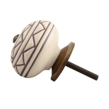 Pomello in ceramica avorio con motivo geometrico marrone CK-1470