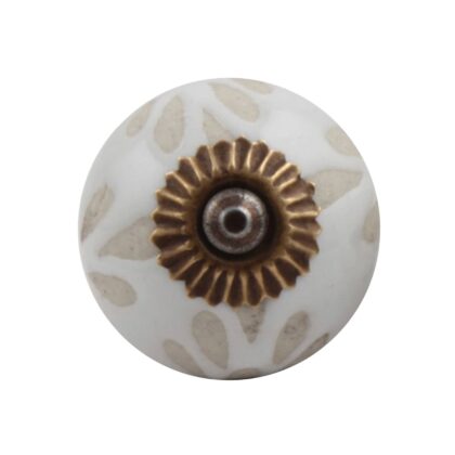 Pomello rotondo in ceramica bianca decorato con motivi beige CK-679