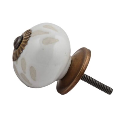 Pomello in ceramica bianco con piccoli motivi beige CK-679
