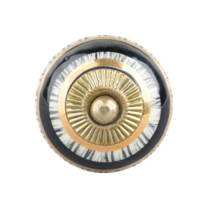 Pomello decorativo in ceramica con fasce nere bianche e dettagli oro CK-1326