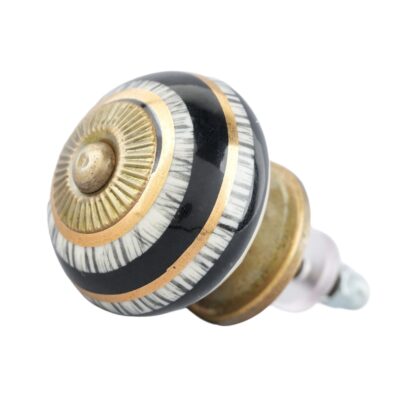 Pomello in ceramica nero bianco e oro con decorazione elaborata CK-1326