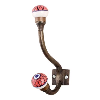 Gancio appendiabiti WWH-259 rosso corallo, bianco e blu in ceramica dipinta a mano e metallo anticato