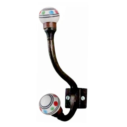 Gancio da parete WWH-329 con pomelli bianchi decorati con puntini colorati