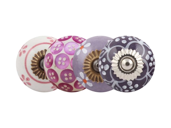 pomelli di ceramica rosa e viola per mobili