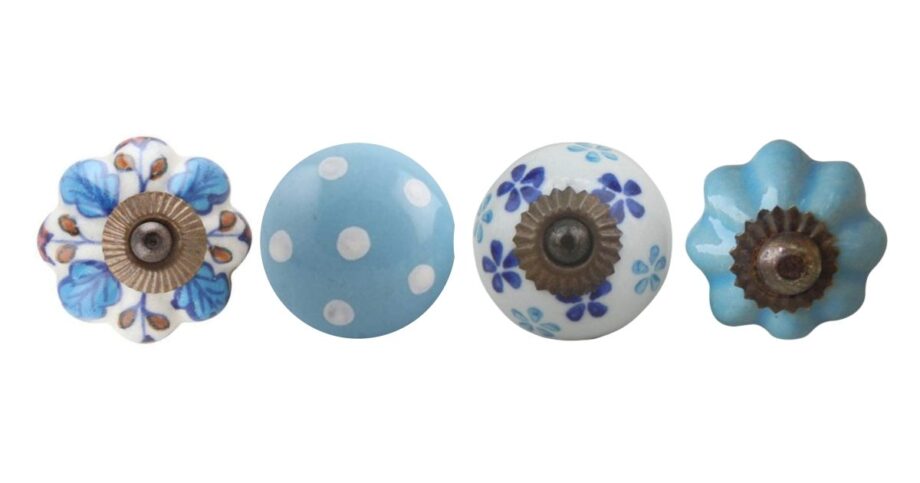 Pomelli azzurri e celesti per mobili in ceramica dipinta a mano